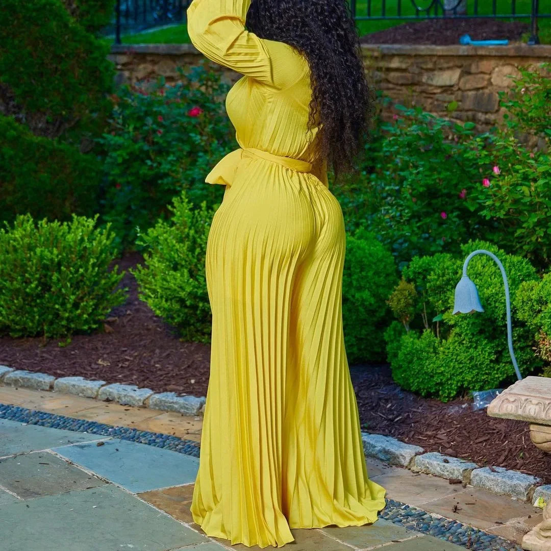 Elegant Pleated Jumpsuits & Rompers Full Sleeve