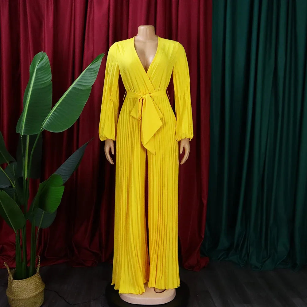 Elegant Pleated Jumpsuits & Rompers Full Sleeve