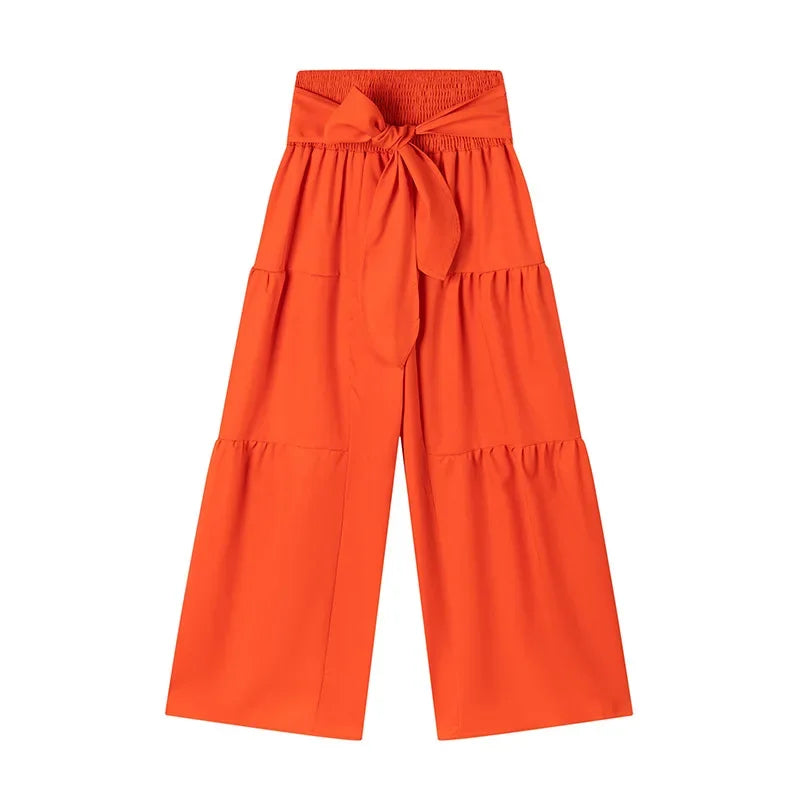 Wide Leg High waist Pants with Solid Micro Flare