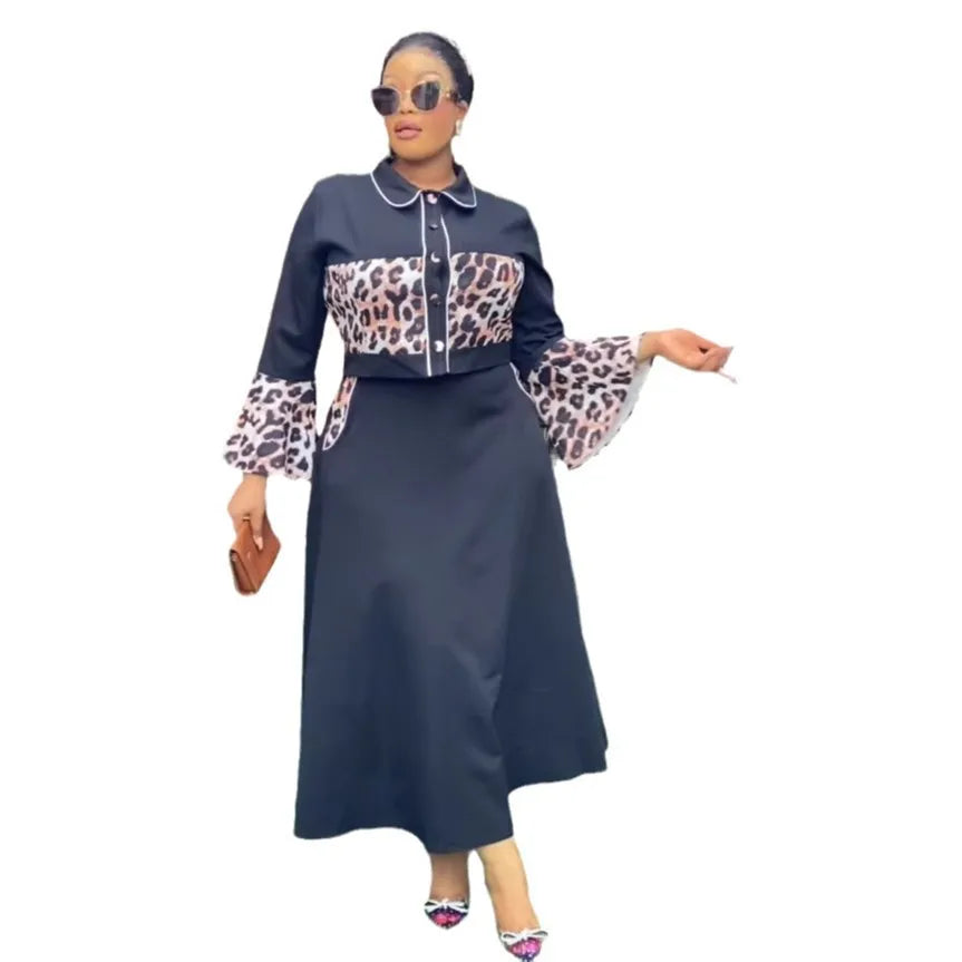 Leopard Stitching Two Piece Sets & Skirt