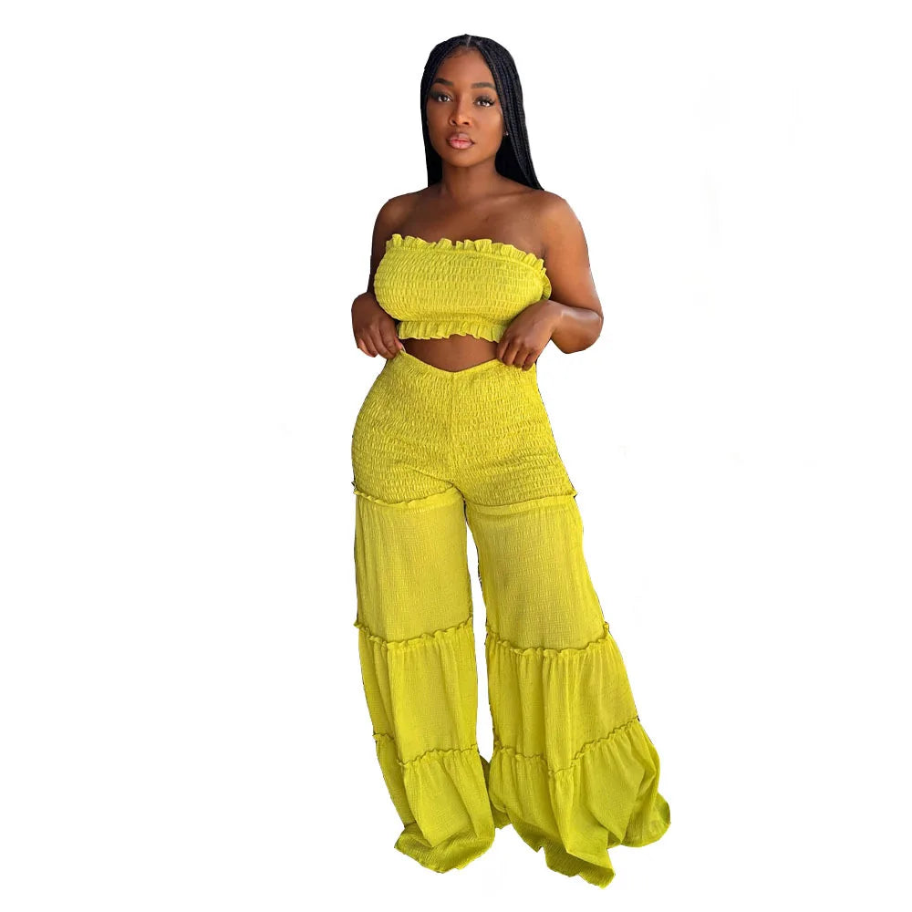 Outfits 2pc Boho Pant Sets Ruffled Two Pieces