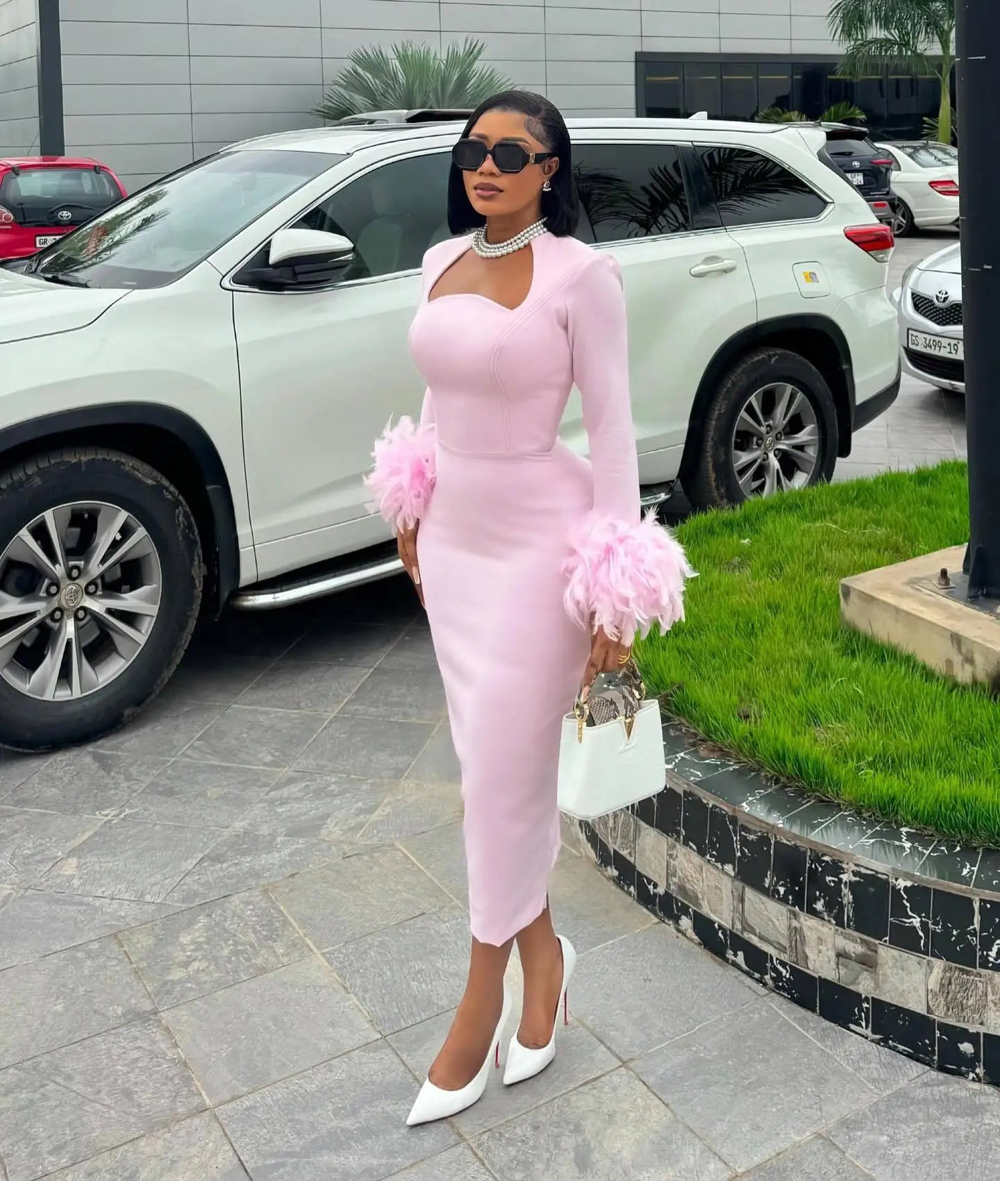 Collar Feather Full Sleeve High Waist Vestidos