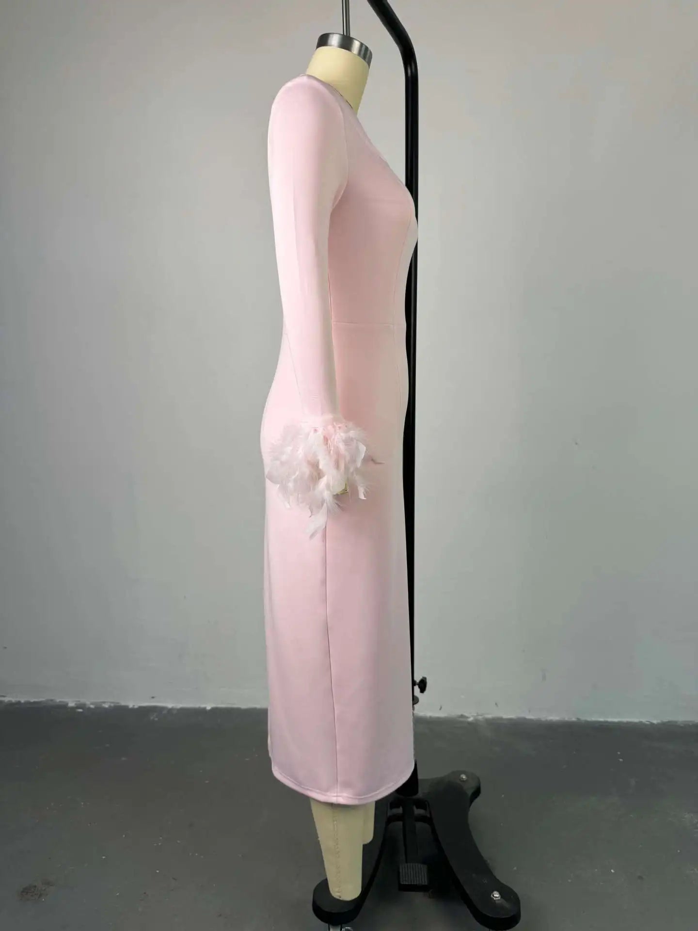 Collar Feather Full Sleeve High Waist Vestidos