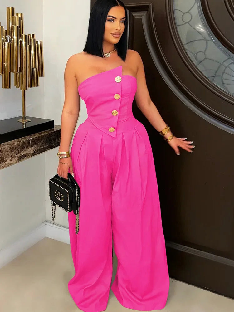 Ruched Strapless Wide Legs Jumpsuits