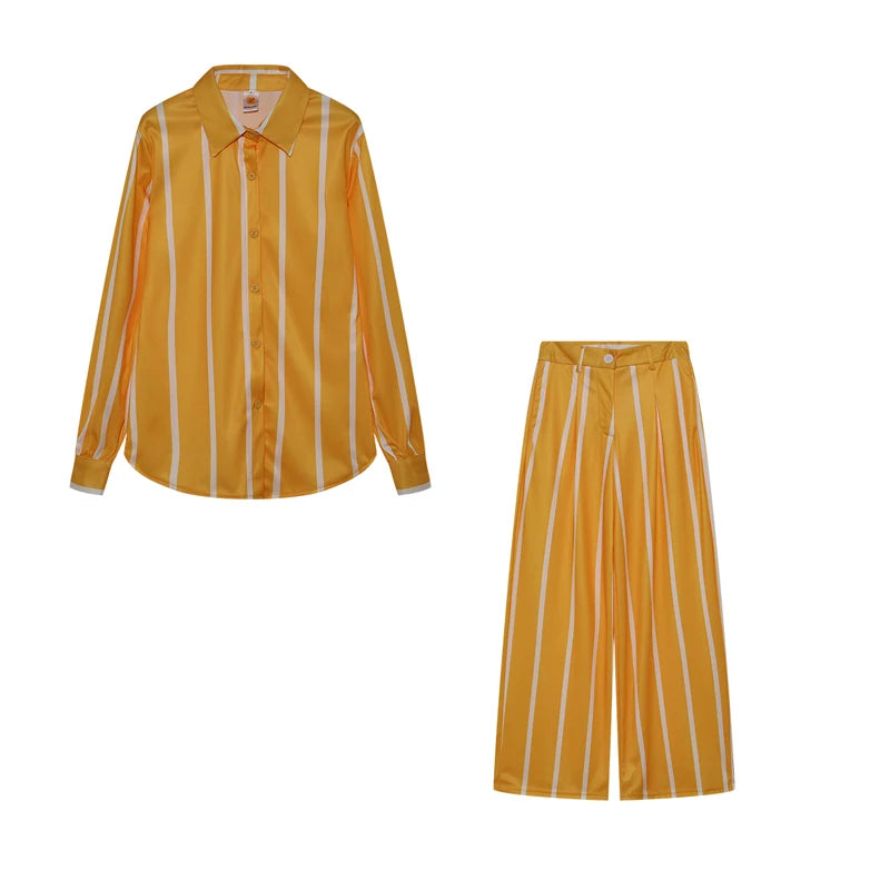 Printed Striped Shirt & Loose Straight Trousers