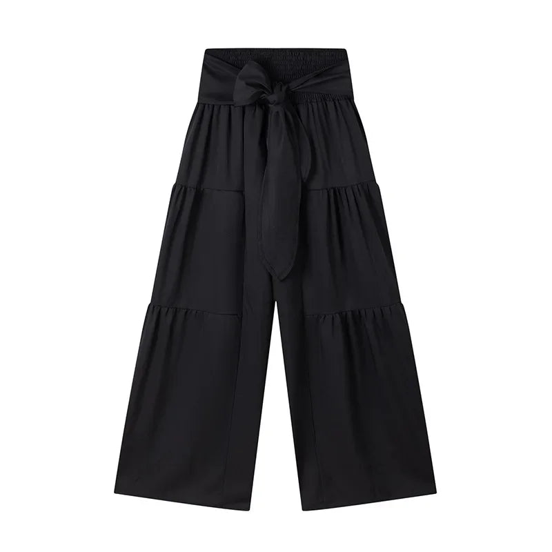 Wide Leg High waist Pants with Solid Micro Flare