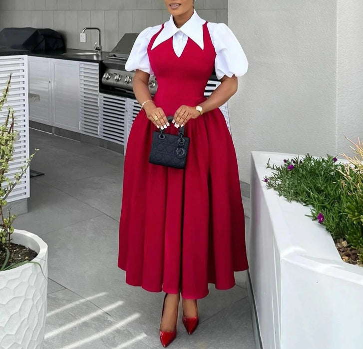 Women's Shirt Dress Short Puff Sleeve