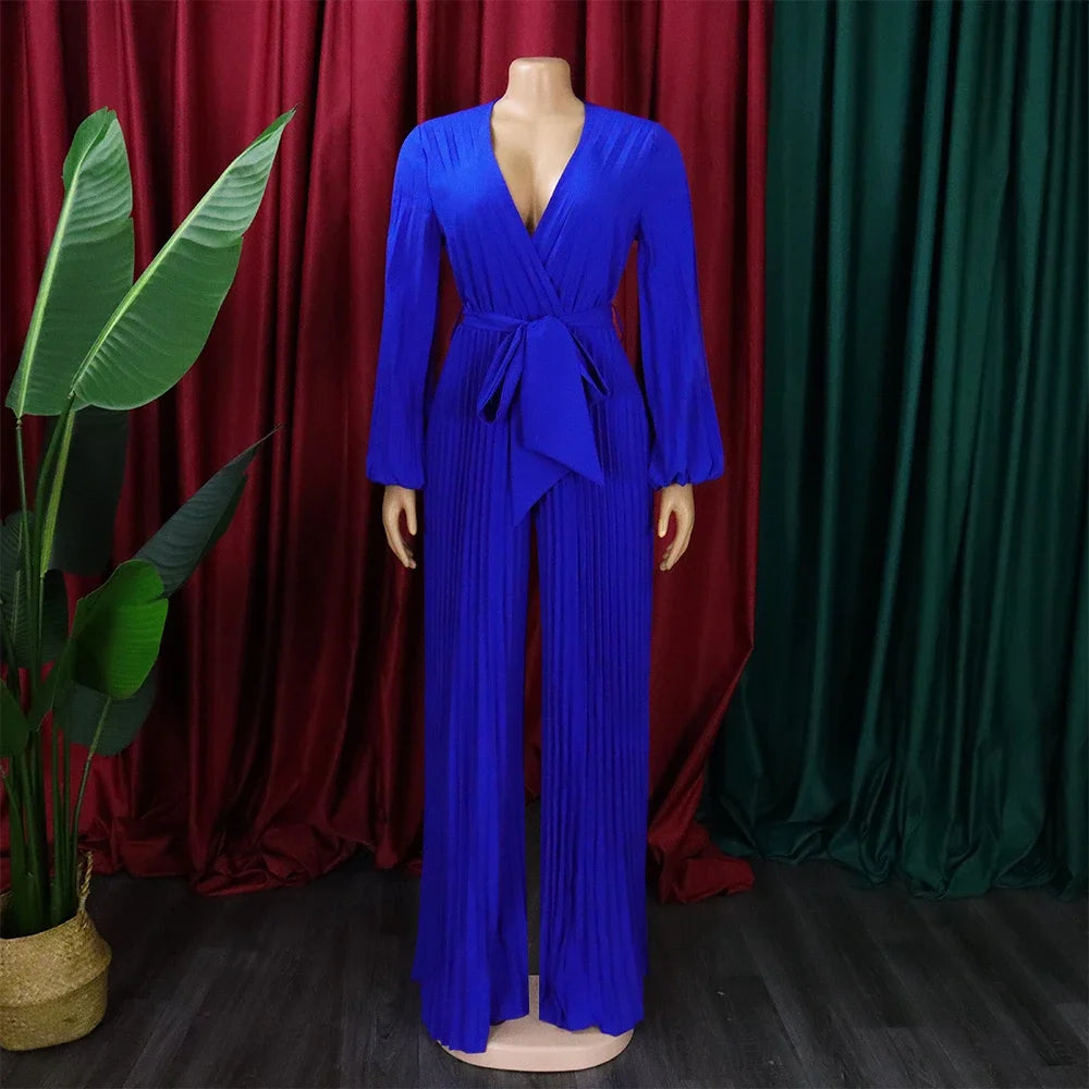 Elegant Pleated Jumpsuits & Rompers Full Sleeve