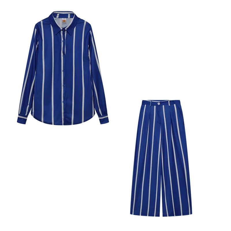 Printed Striped Shirt & Loose Straight Trousers
