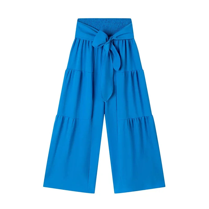 Wide Leg High waist Pants with Solid Micro Flare