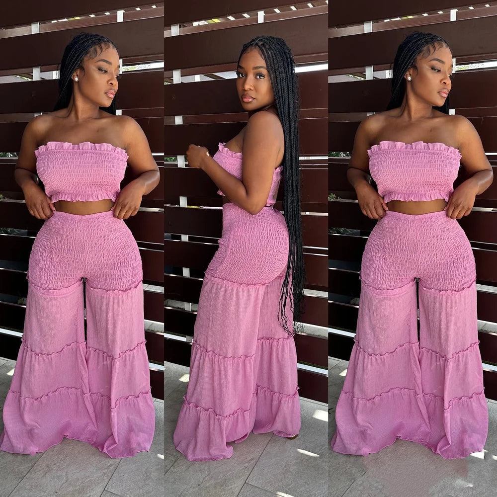 Outfits 2pc Boho Pant Sets Ruffled Two Pieces