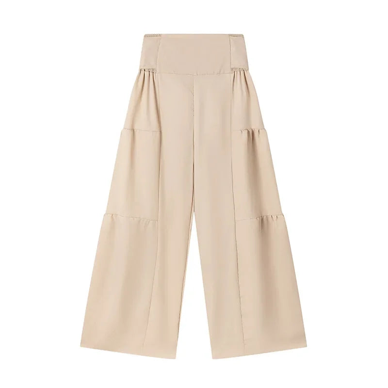 Wide Leg High waist Pants with Solid Micro Flare