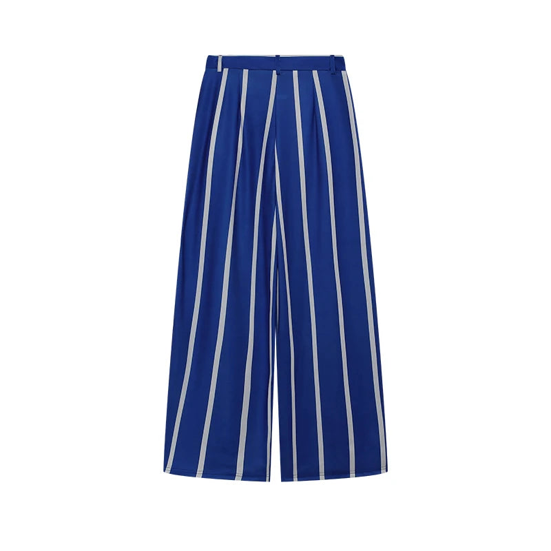 Printed Striped Shirt & Loose Straight Trousers