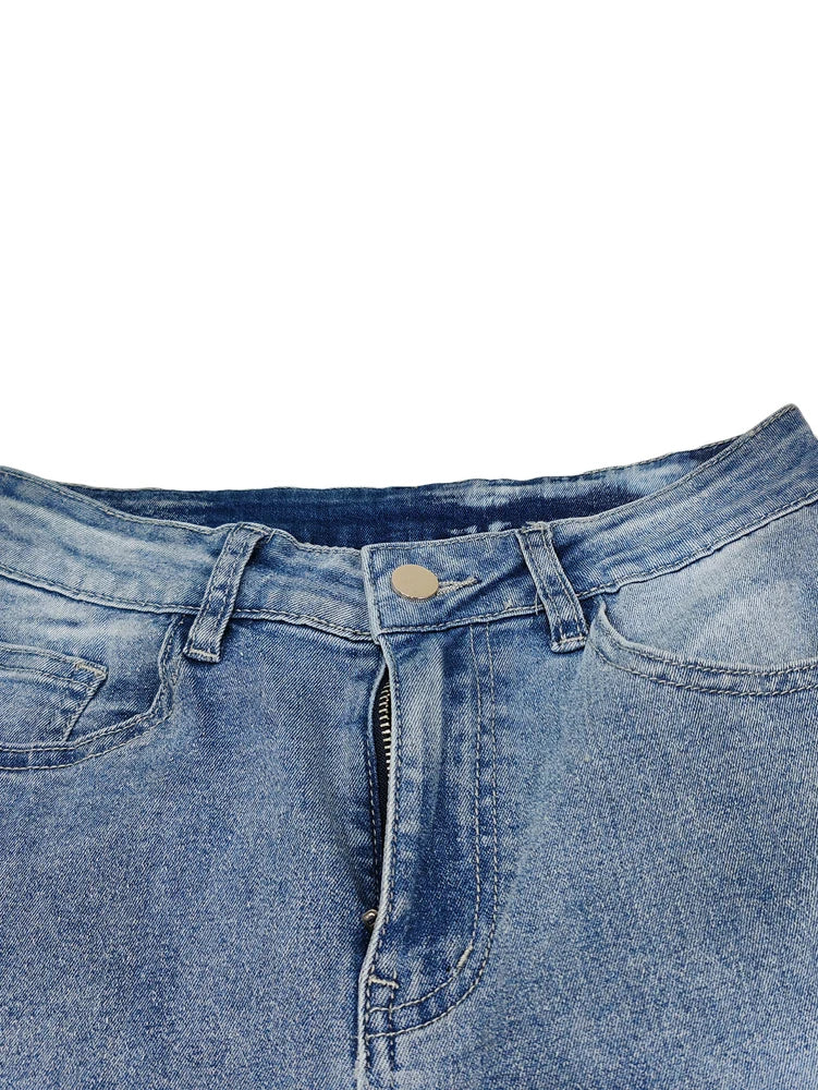 Embroidery Denim High Waist Straight Leg Jeans
