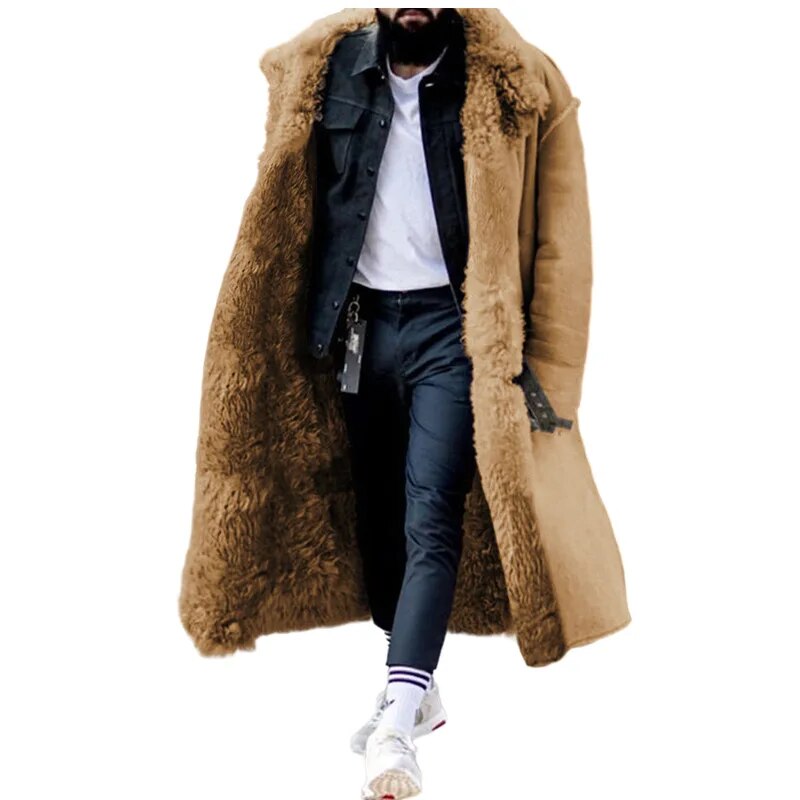 Men's Coat Faux Fur Colorfast Winter Overcoat - JELESACK