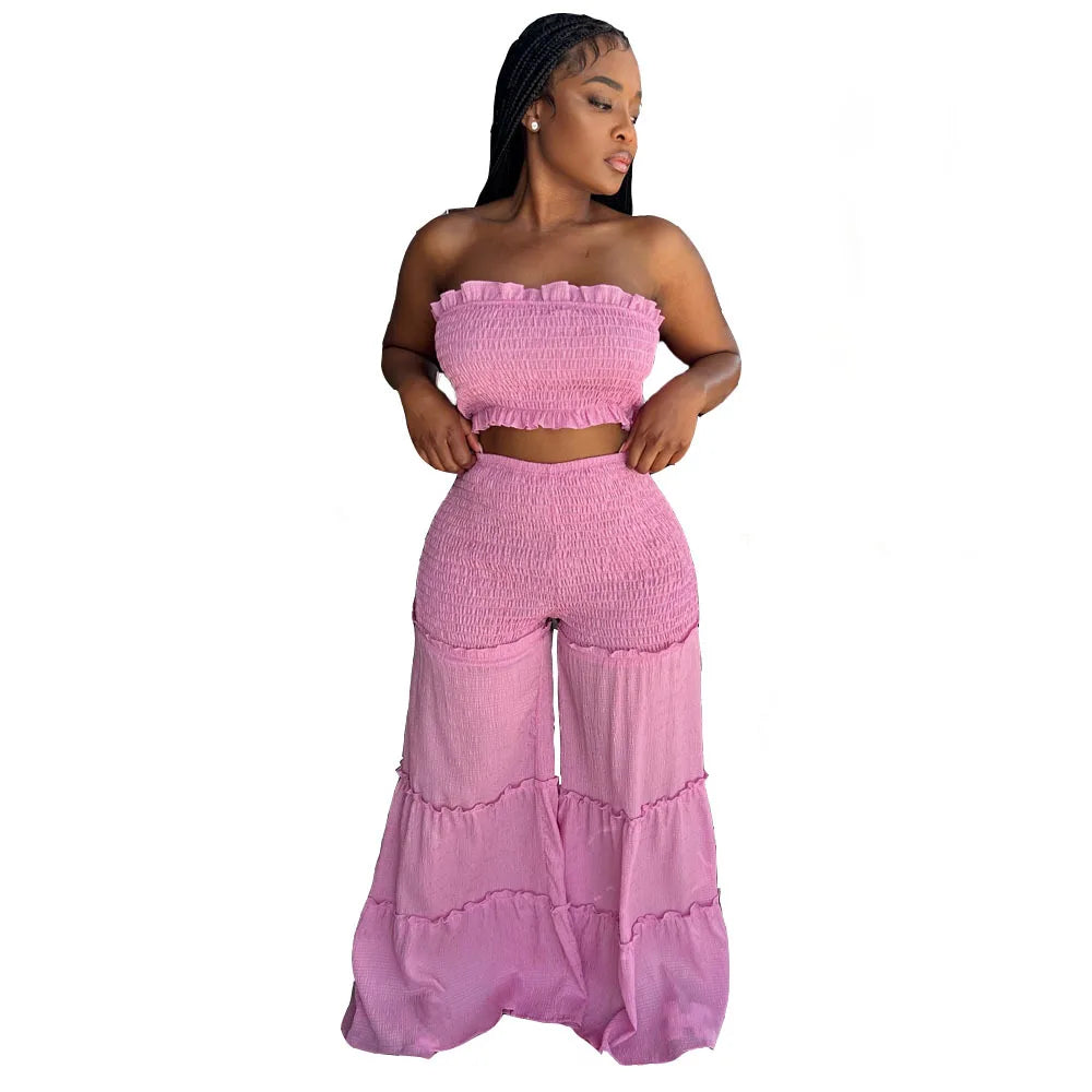 Outfits 2pc Boho Pant Sets Ruffled Two Pieces