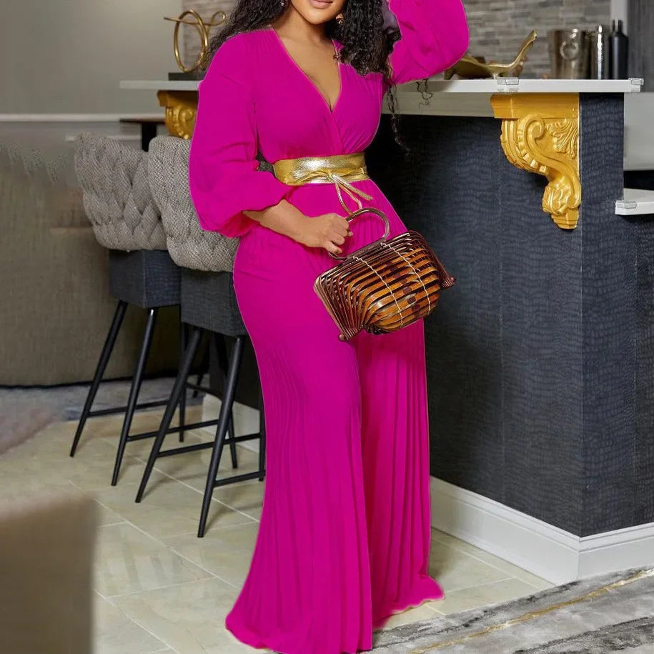 Elegant Pleated Jumpsuits & Rompers Full Sleeve