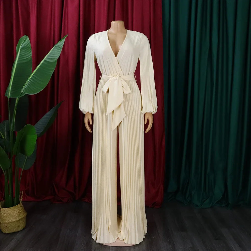 Elegant Pleated Jumpsuits & Rompers Full Sleeve