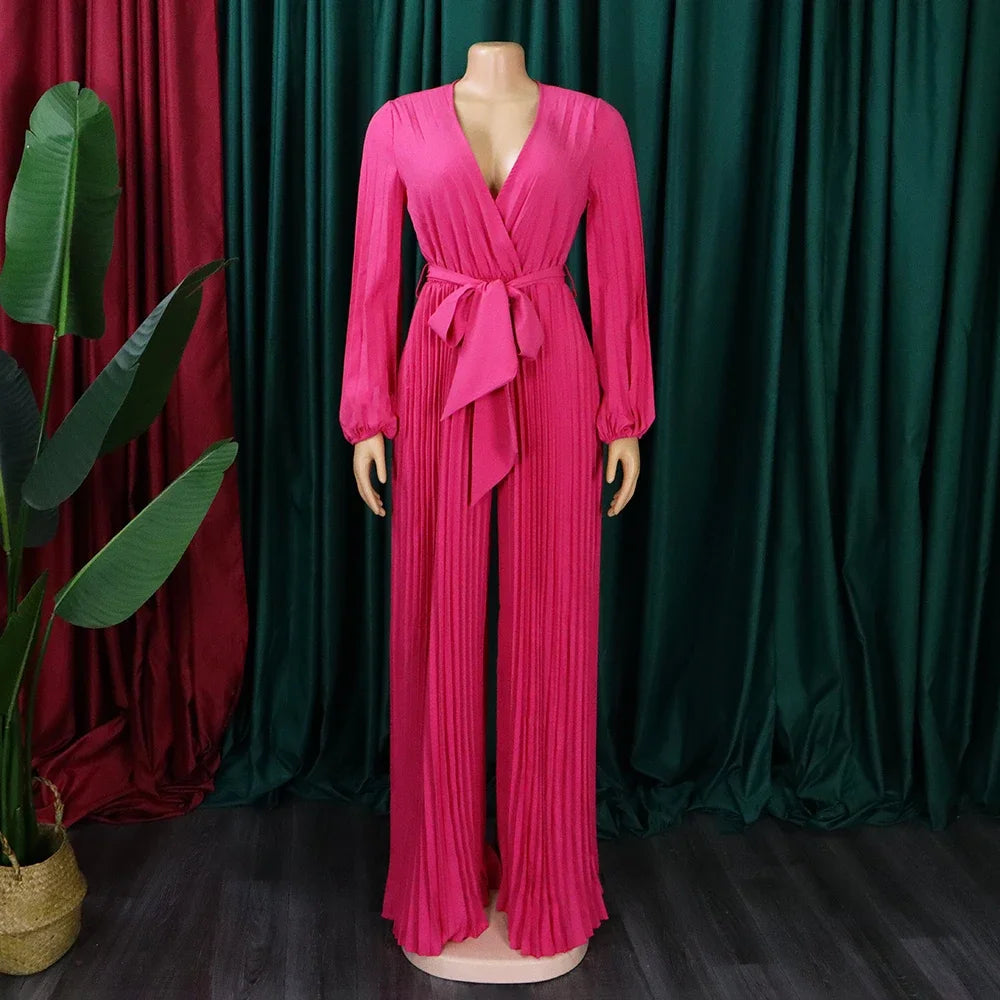 Elegant Pleated Jumpsuits & Rompers Full Sleeve