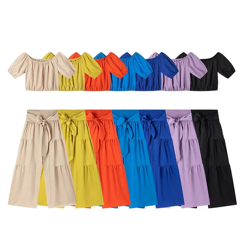 Wide Leg High waist Pants with Solid Micro Flare