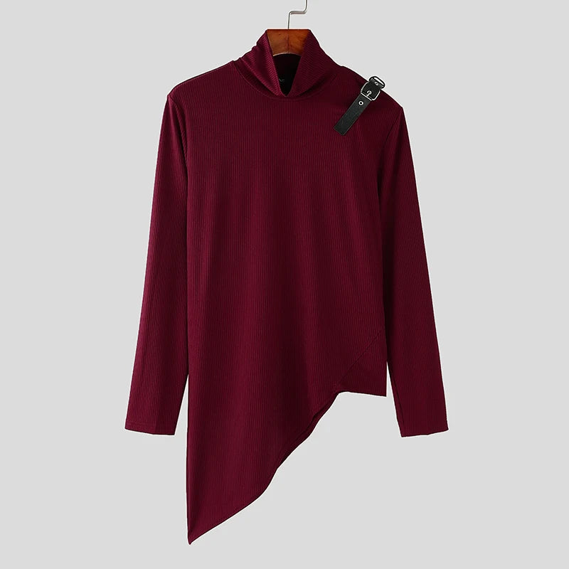 High Neck Texture T-shirt Casual Streetwear