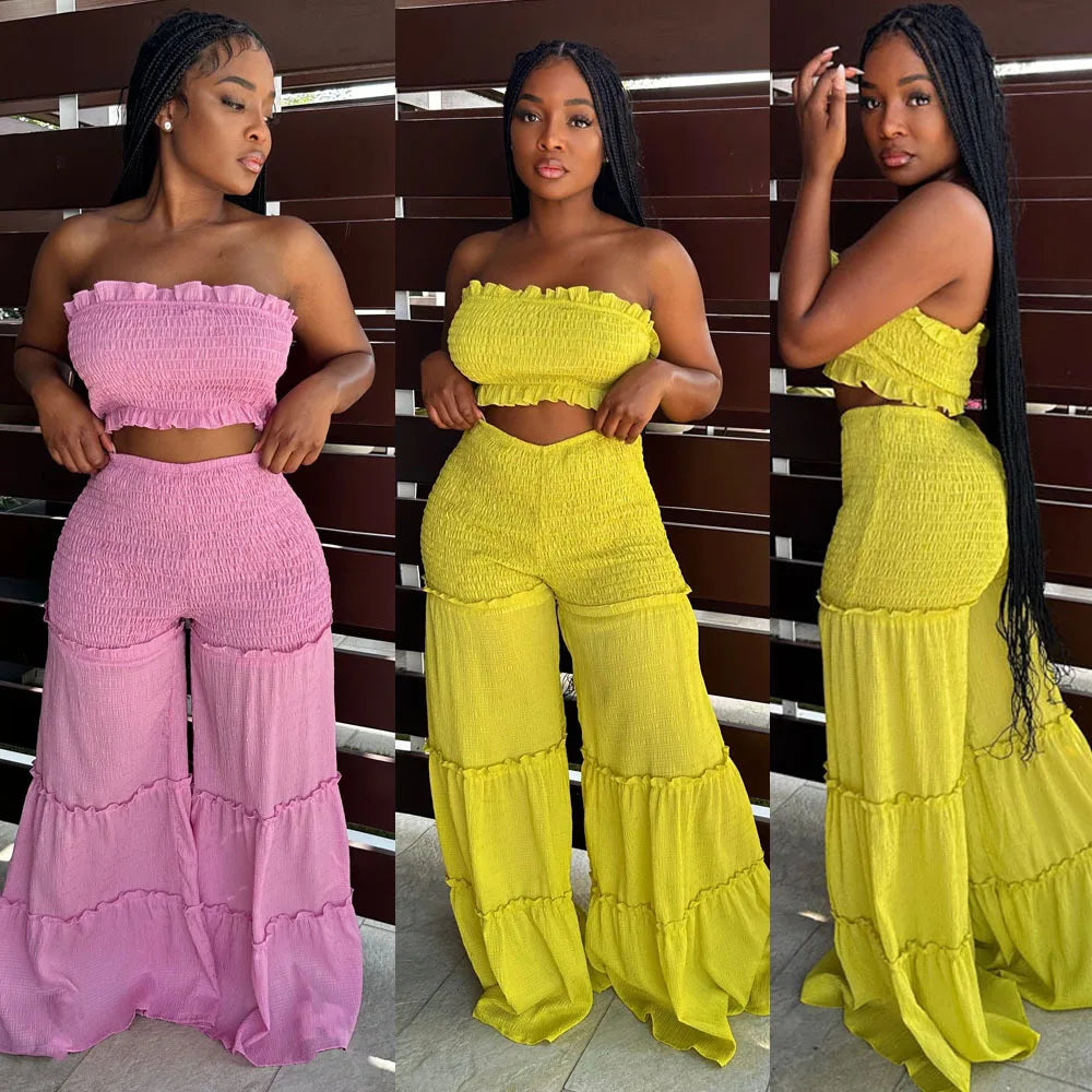 Outfits 2pc Boho Pant Sets Ruffled Two Pieces