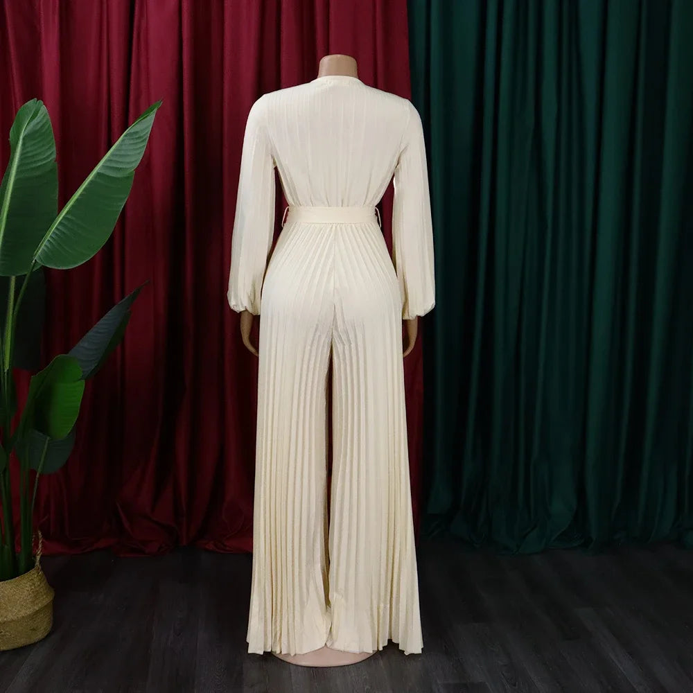 Elegant Pleated Jumpsuits & Rompers Full Sleeve