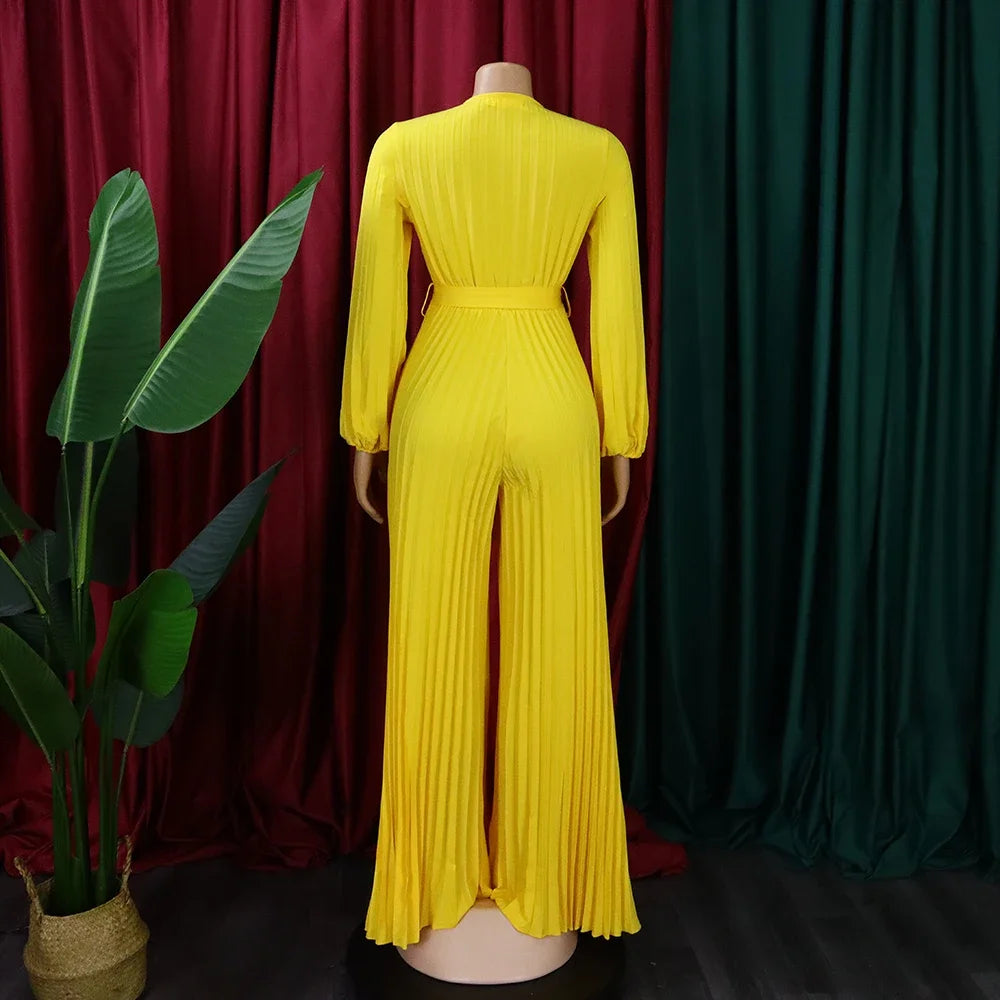 Elegant Pleated Jumpsuits & Rompers Full Sleeve