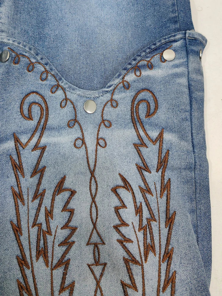 Embroidery Denim High Waist Straight Leg Jeans