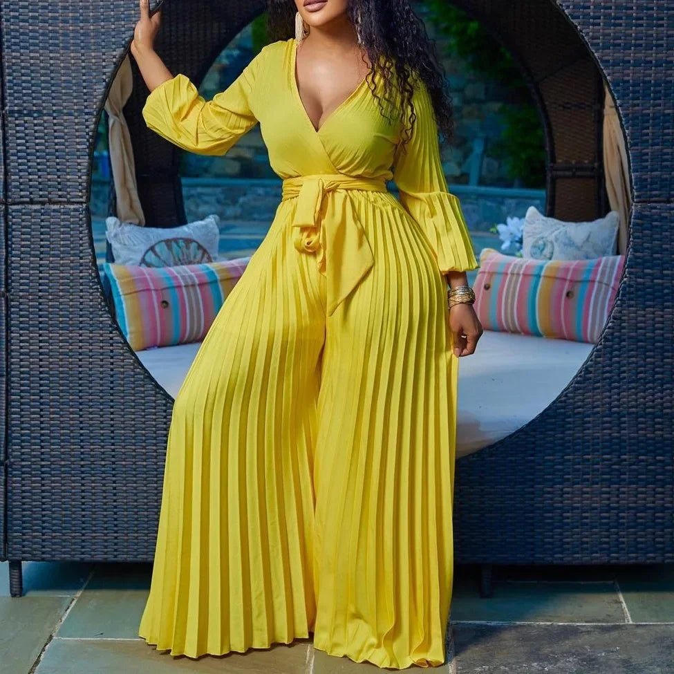 Elegant Pleated Jumpsuits & Rompers Full Sleeve