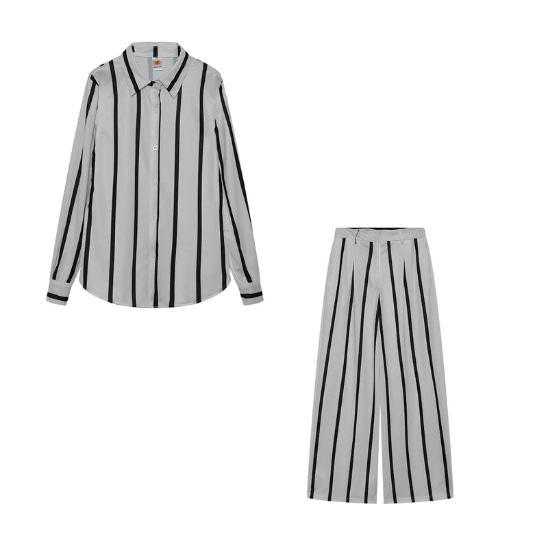 Printed Striped Shirt & Loose Straight Trousers