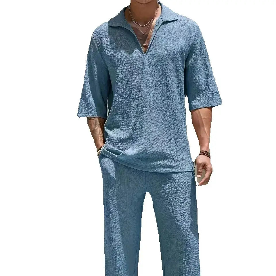 V-neck design shirt and pants