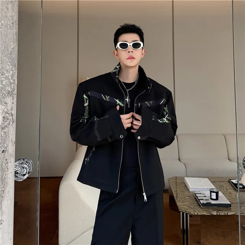 Trendy Splicing Design Casual Stand Collar Jacket