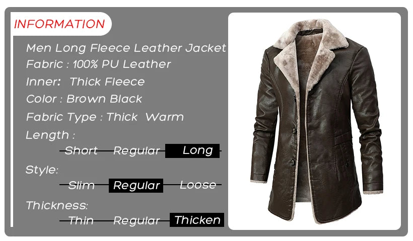 Casual Long Thick Fleece Leather Jacket - JELESACK