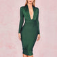 Deep V Neck Full Sleeves Women Bandage Bodycon Dress - JELESACK