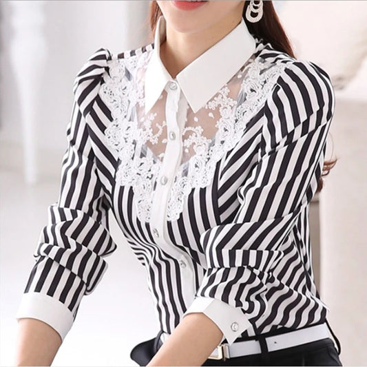 Lace Sheer Mesh Patchwork Office Elegant ChIc Blouse