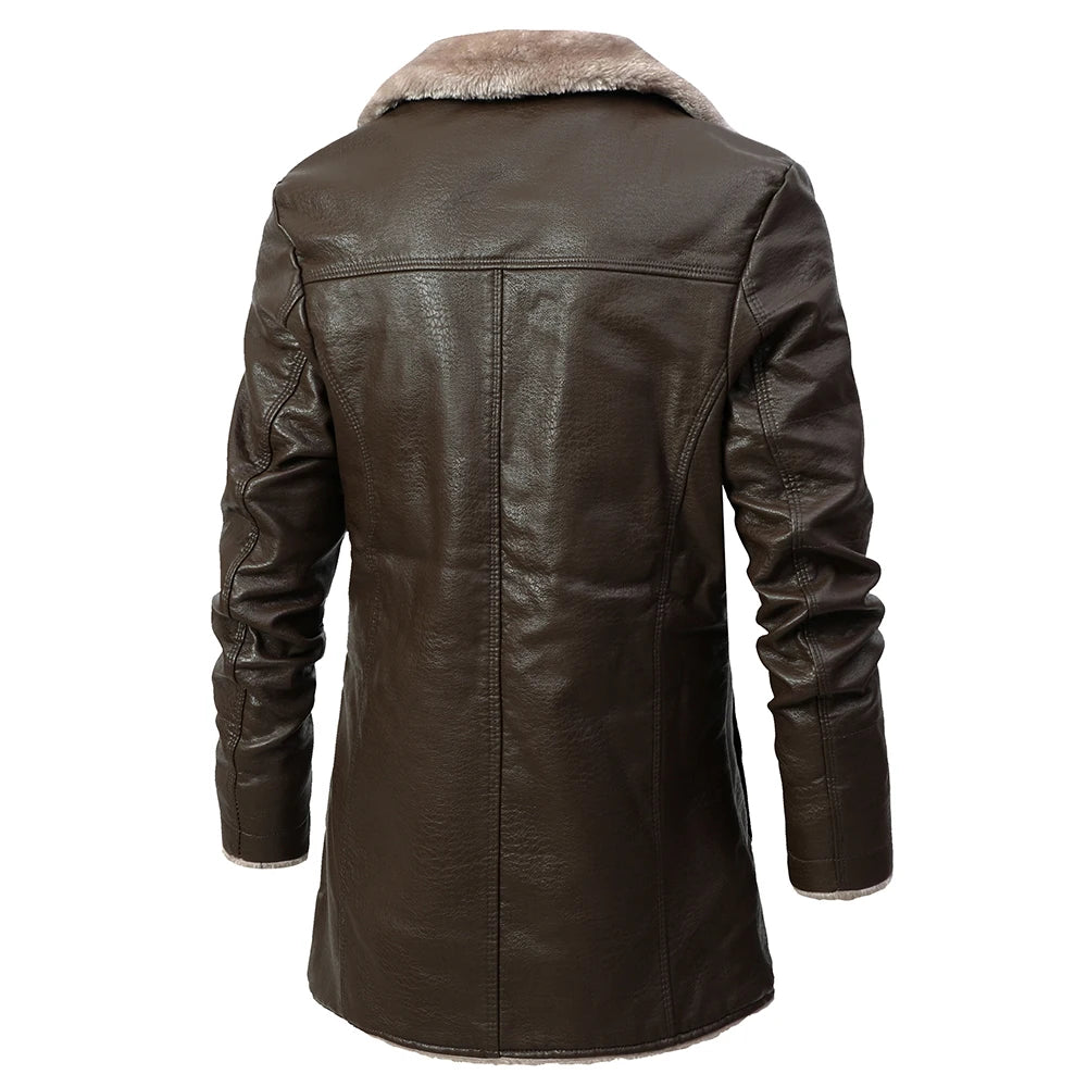 Casual Long Thick Fleece Leather Jacket - JELESACK