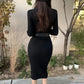 Soft Elastic Turtleneck Midi Party Dress With Belt - JELESACK