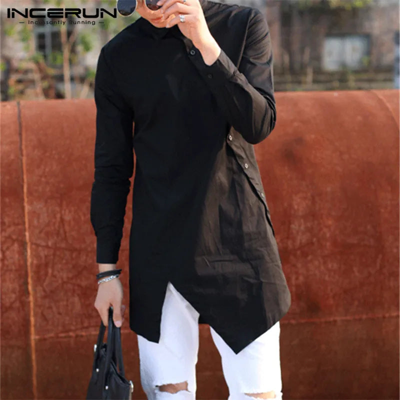 Irregular Shirts Lapel Button Long Sleeve - JELESACK