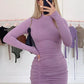 Long Sleeve Ruched Bodycon Mini Dress - JELESACK