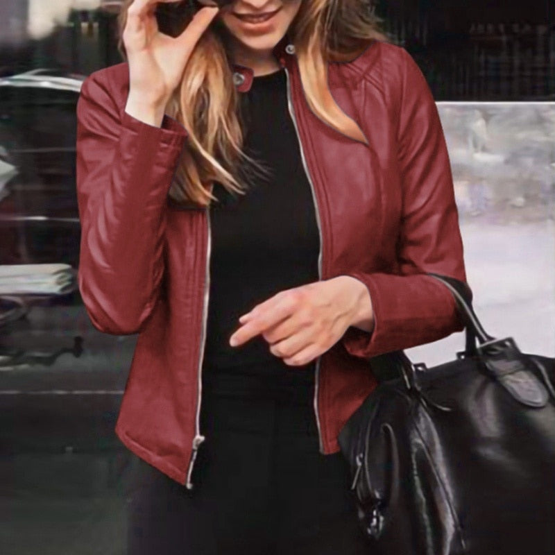 Slim Fit Faux Leather Jacket - JELESACK