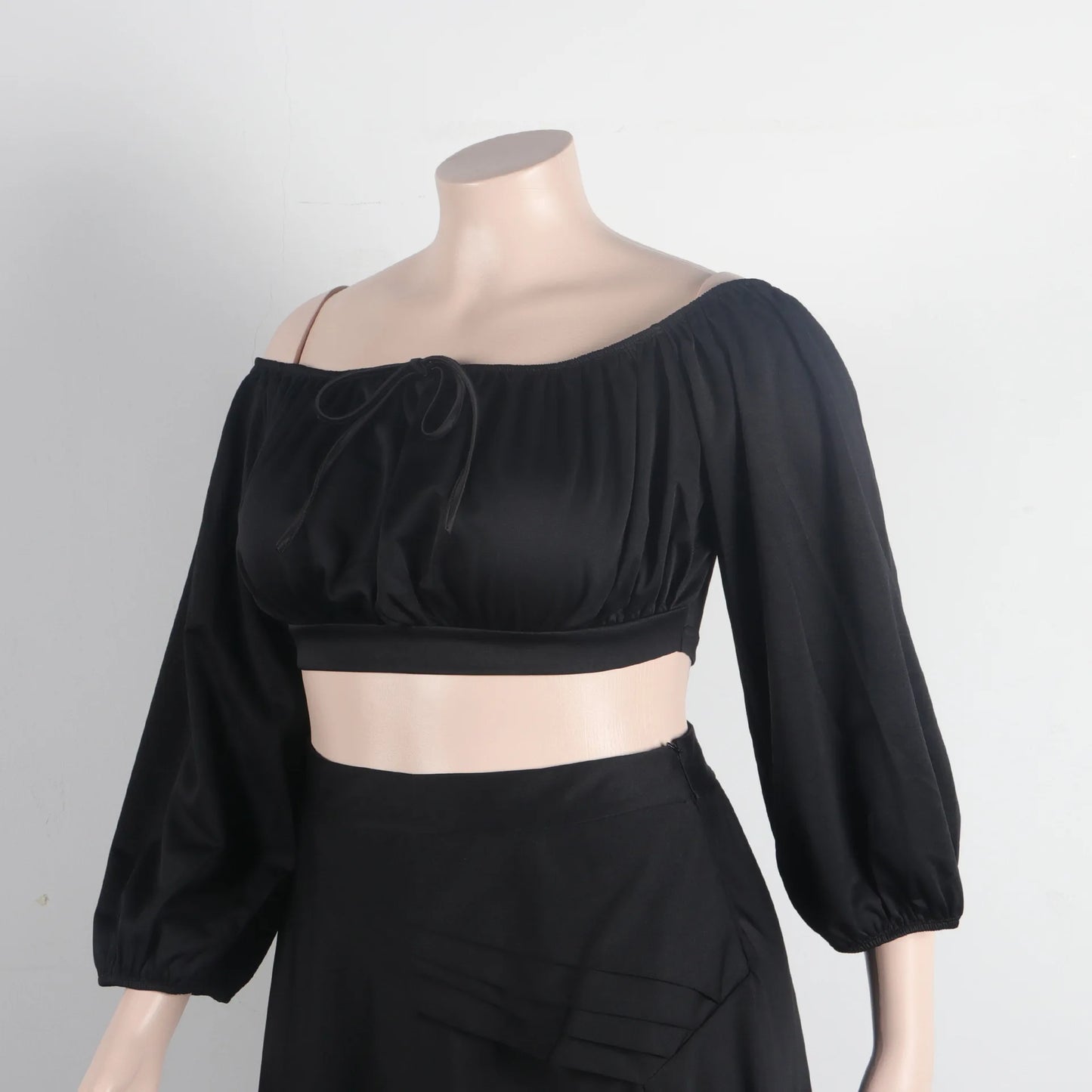 Off  Shoulder Long Sleeve Crop Tops & Split Long Skirts