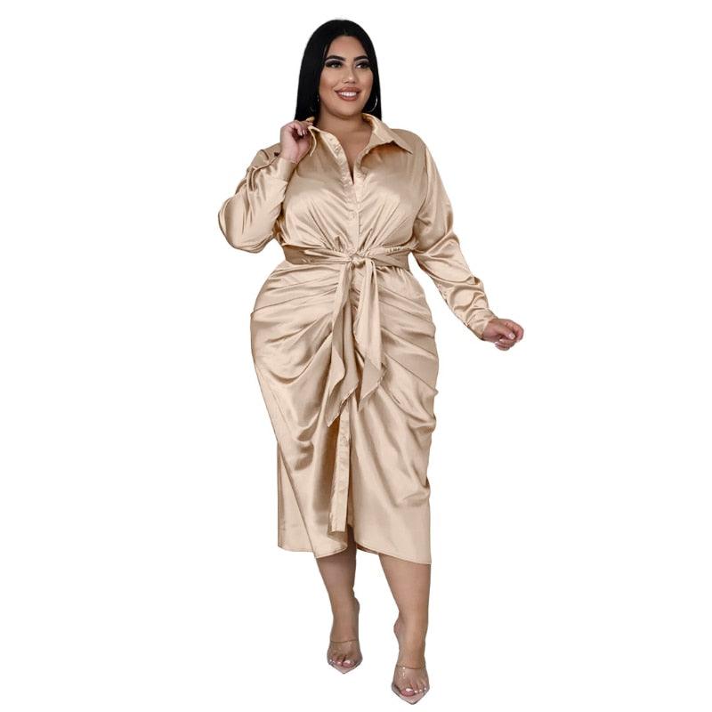 Elegant Satin Plus Size Women Ruched Long Sleeve - JELESACK