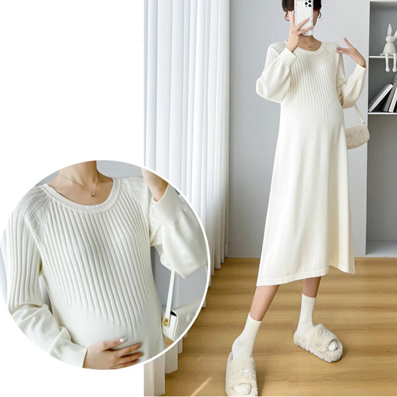 Striped Warm Knitted Dress For Pregnancy - JELESACK