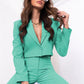 Two Piece Long Sleeve Suit & High Waist Wide Leg Pants