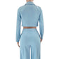 Two Piece Long Sleeve Suit & High Waist Wide Leg Pants