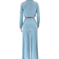 Two Piece Long Sleeve Suit & High Waist Wide Leg Pants