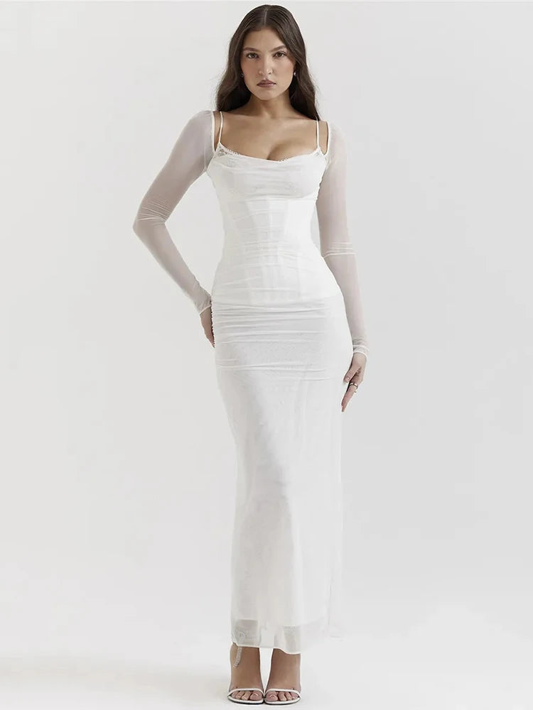 Mesh Strapless Maxi Long Dress - JELESACK