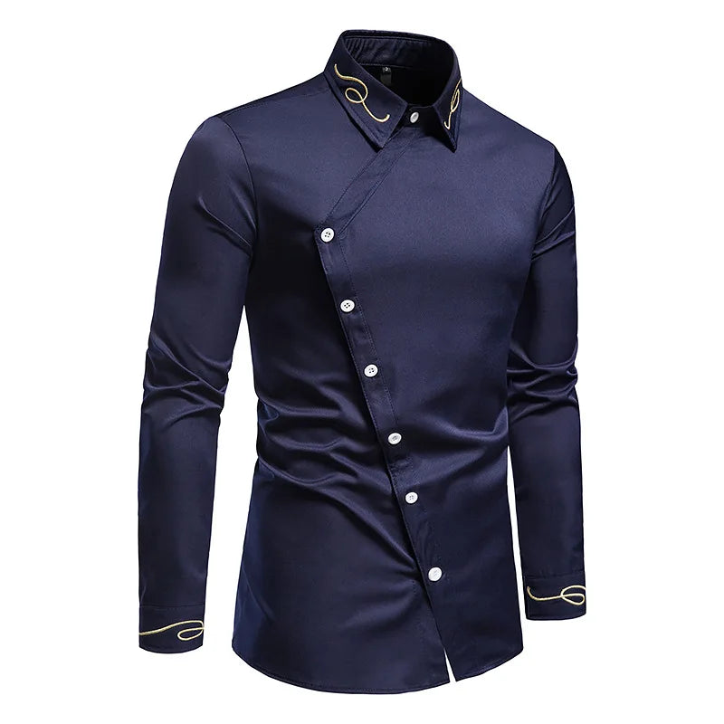 Men's Irregular Oblique Button Up Dress Shirt - JELESACK