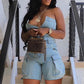 Strapless Button up Denim Romper